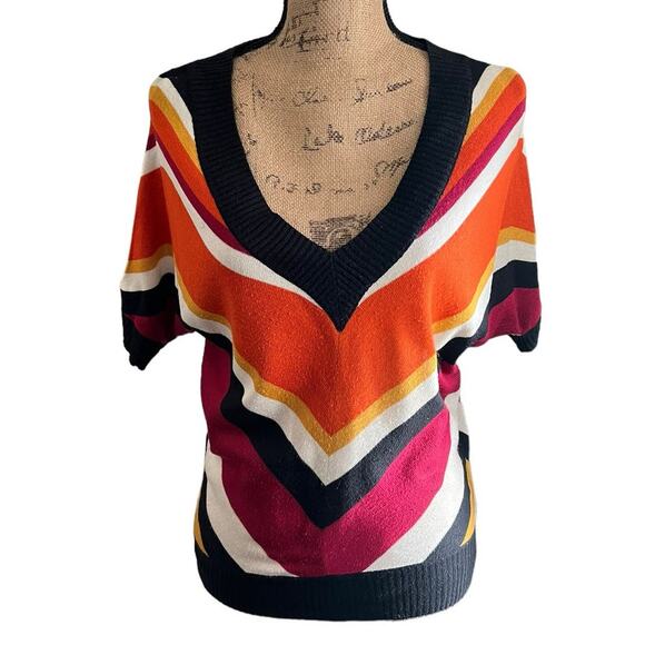 Y2K Vintage New York & Company Chevron Stripe Sweater Top Size S V-Neck Preppy - Picture 4 of 17